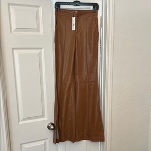 Alice + Olivia Tan Faux Leather Trousers